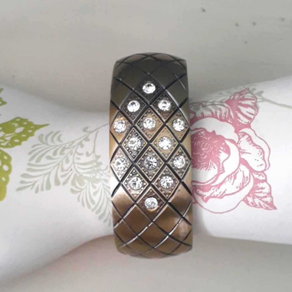 % Diamond Patterned with crystals Cuff Bracelet